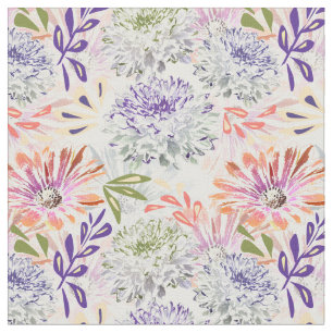 Waterverf witte, roze bloemen stof