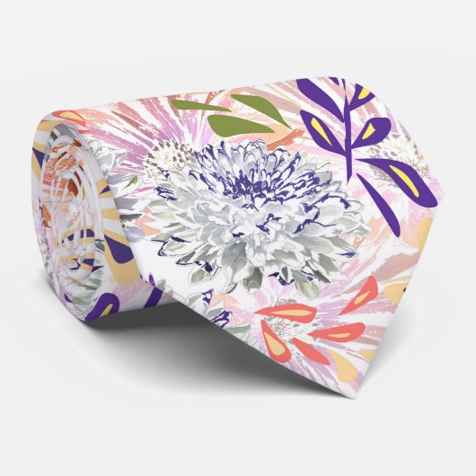 Waterverf witte, roze bloemen stropdas (Opgerold)