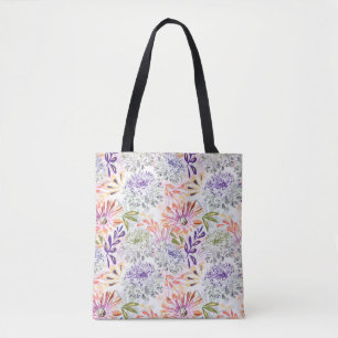 Waterverf witte, roze bloemen tote bag