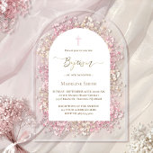 waterverf witte roze bloemetjes Doop Acryl Uitnodigingen