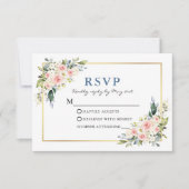 Waterverf Witte roze Floral Dusty Blue RSVP Kaartje (Voorkant)
