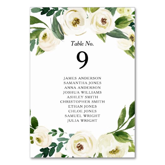 Waterverf Witte Rozen Bloemen Groen Bruiloft Kaart (Voorkant)