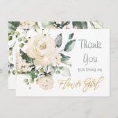 Waterverf witte rozen Bloemenmeisje Bedankt kaart (Voorkant / Achterkant)