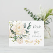 Waterverf witte rozen Bloemenmeisje Bedankt kaart (Staand voorkant)