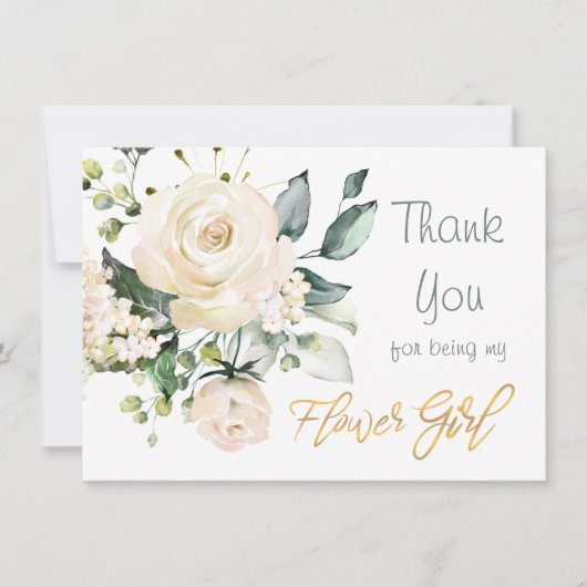 Waterverf witte rozen Bloemenmeisje Bedankt kaart (Voorkant)