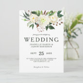 Waterverf witte rozen bruiloft kaart (Staand voorkant)