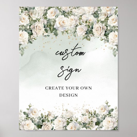 Waterverf witte rozen creëer uw eigen aangepaste t poster (Voorkant)