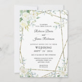 Waterverf Witte Rozen en groen bruiloft Kaart (Voorkant)