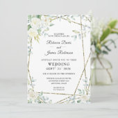 Waterverf Witte Rozen en groen bruiloft Kaart (Staand voorkant)