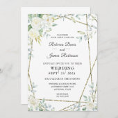 Waterverf Witte Rozen en groen bruiloft Kaart (Voorkant / Achterkant)