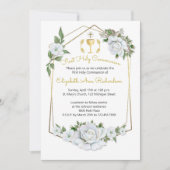 Waterverf Witte rozen Geometrische Lijst Communie Kaart (Voorkant)