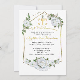 Waterverf Witte rozen Geometrische Lijst Communie Kaart