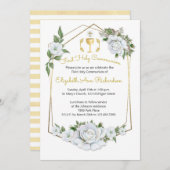 Waterverf Witte rozen Geometrische Lijst Communie Kaart (Voorkant / Achterkant)