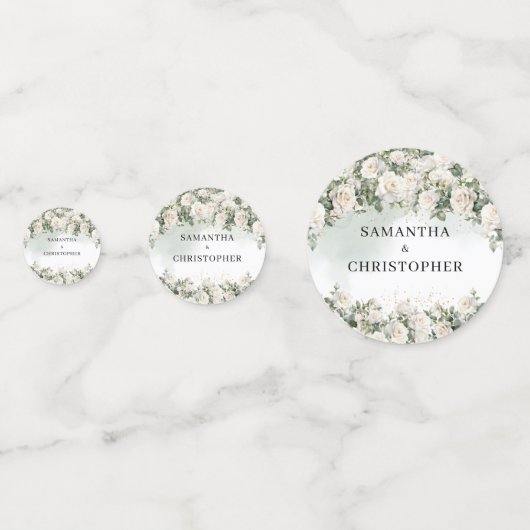 Waterverf witte rozen groen en gouden bruiloft confetti (Achterkanten)