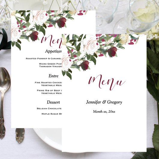 Waterverf Witte Rozen met Cranberry Bruiloft Menu