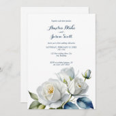 Waterverf witte rozen op schone witte bruiloft kaart (Voorkant / Achterkant)