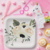 Waterverf witte rozen papieren bordje (Feest)