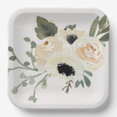 Waterverf witte rozen papieren bordje (Voorkant)