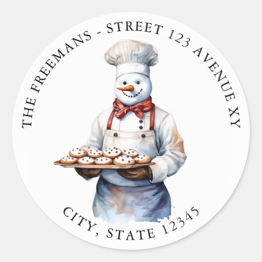 Waterverf Witte Sneeuwman Chef Funny Christmas Ronde Sticker (Voorkant)