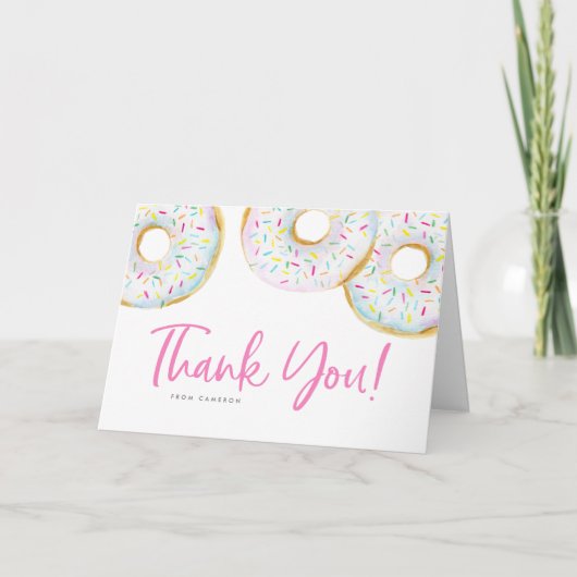 Waterverf Witte Sprinkle Donuts Baby shower Bedankkaart (Voorkant)