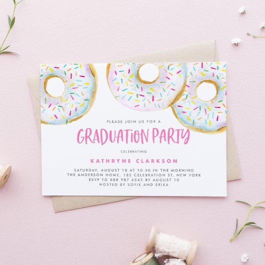 Waterverf Witte Sprinkle Donuts Graduation Party Kaart