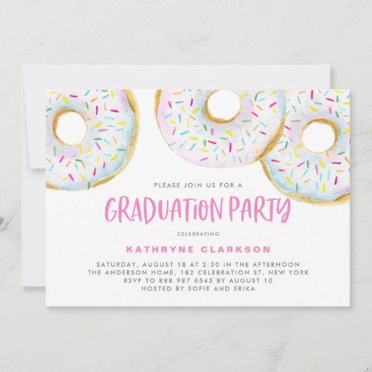 Waterverf Witte Sprinkle Donuts Graduation Party Kaart (Voorkant)