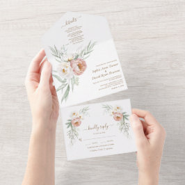 Waterverf Witte Stof Rose Bloemen Bruiloft   All In One Uitnodiging