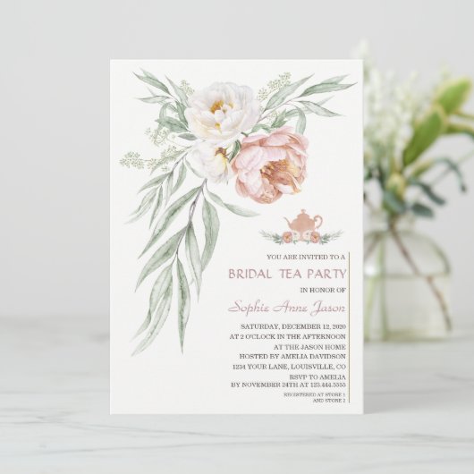 Waterverf Witte Stof Rose Bloemen Bruiloft Feest Kaart (Staand voorkant)