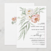 Waterverf Witte Stof Rose Bloemen Bruiloft Kaart (Voorkant / Achterkant)