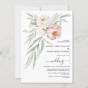 Waterverf Witte Stof Rose Bloemen Bruiloft  Kaart