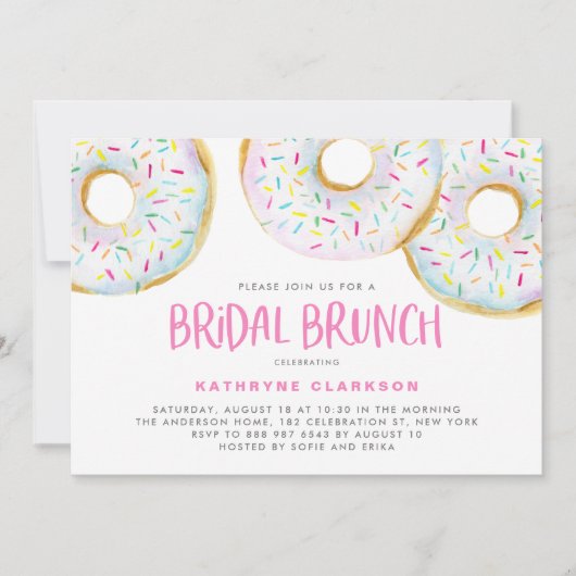Waterverf Witte Strook Donuts Bridal Brunch Kaart (Voorkant)