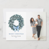 Waterverf Witte Winterberg Krans Kerstfoto Feestdagenkaart (Voorkant)