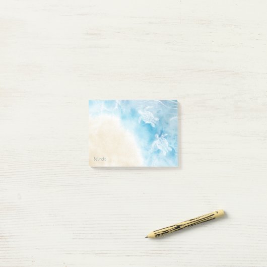 Waterverf witte zeeschildpad post-it® notes (Op bureau)