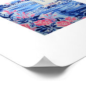 Waterverf Witte Zeilboten Blauw Roze Bloemenplein Poster (Hoek)