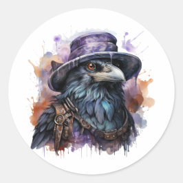 Waterverf Wizard Raven Bird Ronde Sticker