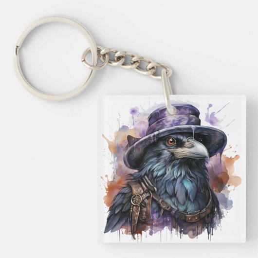 Waterverf Wizard Raven Bird Sleutelhanger (voorkant)