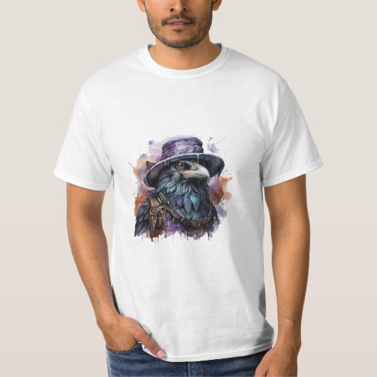 Waterverf Wizard Raven Bird T-shirt (Voorkant)