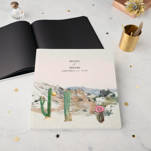 Waterverf Woestijn Cactus Boho Bruiloft Gastenboek (Voorkant open)