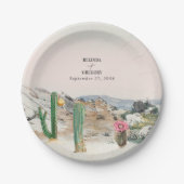 Waterverf Woestijn Cactus Boho Bruiloft Papieren Bordje (Voorkant)