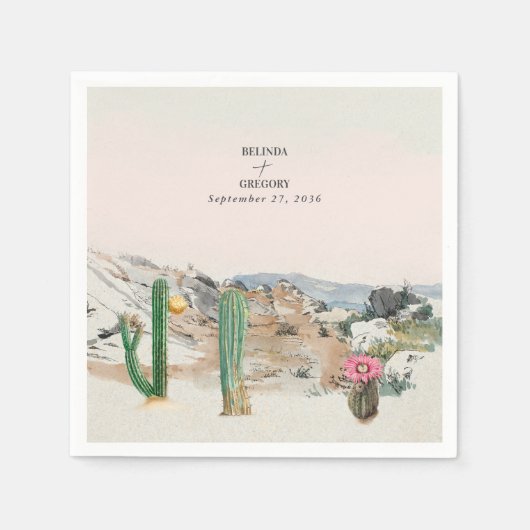 Waterverf Woestijn Cactus Boho Bruiloft Servet (Voorkant)