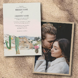Waterverf Woestijn Cactus Boho Trouwfoto op Maat Kaart