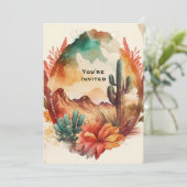 Waterverf woestijn cactus en bergen bruiloft kaart (Staand voorkant)