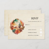 Waterverf woestijn cactus en bergen bruiloft RSVP kaartje (Voorkant / Achterkant)