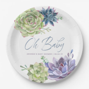 Waterverf Woestijn Cactus Succulenten Baby Shower Papieren Bordje