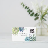 Waterverf Woestijn Cactus Succulenten QR Code Visitekaartje (Staand voorkant)