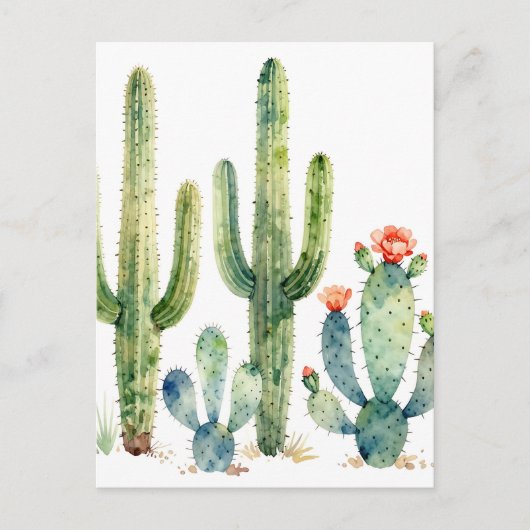 Waterverf Woestijn Cactus Tuin Briefkaart (Voorkant)