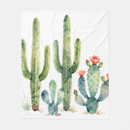 Waterverf Woestijn Cactus Tuin Fleece Deken (Voorkant)