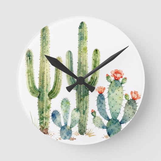 Waterverf Woestijn Cactus Tuin Ronde Klok (Voorkant)