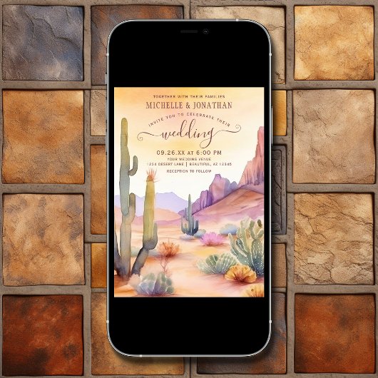 Waterverf woestijn en cactus alles in één bruiloft kaart