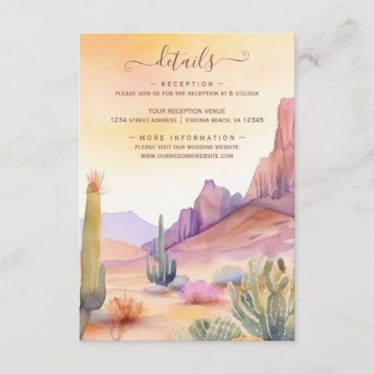 Waterverf woestijn en cactus bruiloft details informatiekaartje (Voorkant)